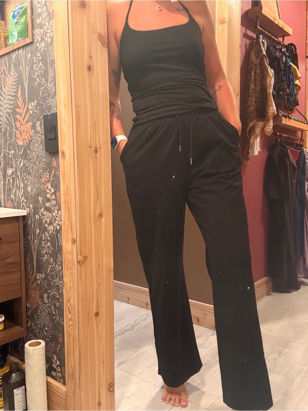 Women's Black Wide-Leg Drawstring Pants